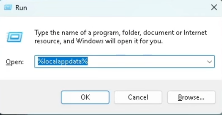 Windows Run command with %localappdata% folder open for deleting Roblox cache