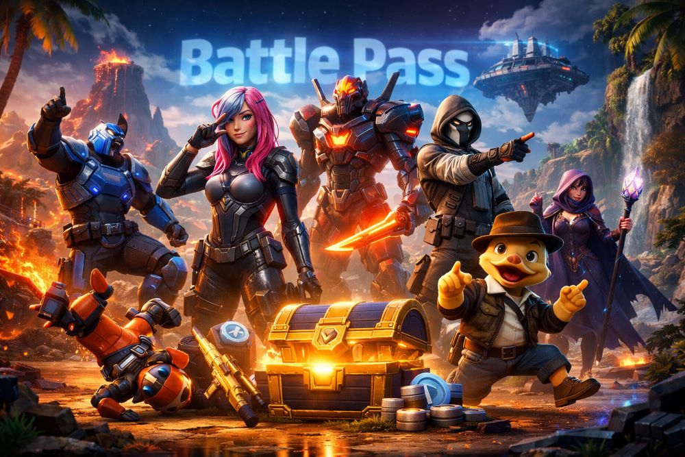 Fortnite Chapter 7 Season 2 Battle Pass characters, skins, and map changes in action-packed scene