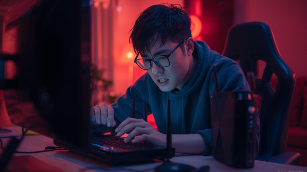 Gamer checking router and network for Fortnite server issues