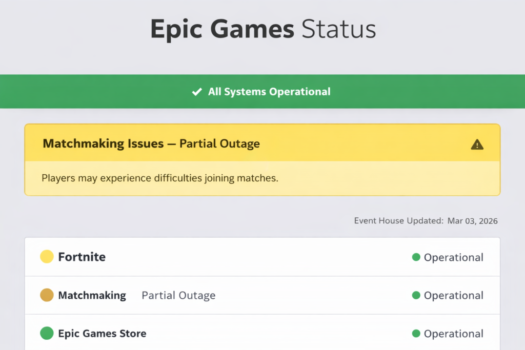 Epic Games Status matchmaking outage or maintenance