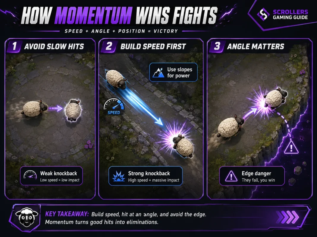 Crazy Cattle 3D momentum and knockback strategy diagram