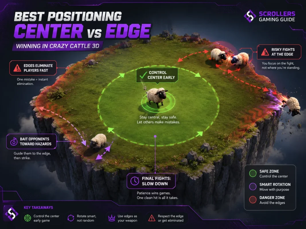 Crazy Cattle 3D positioning guide showing center control and edge danger