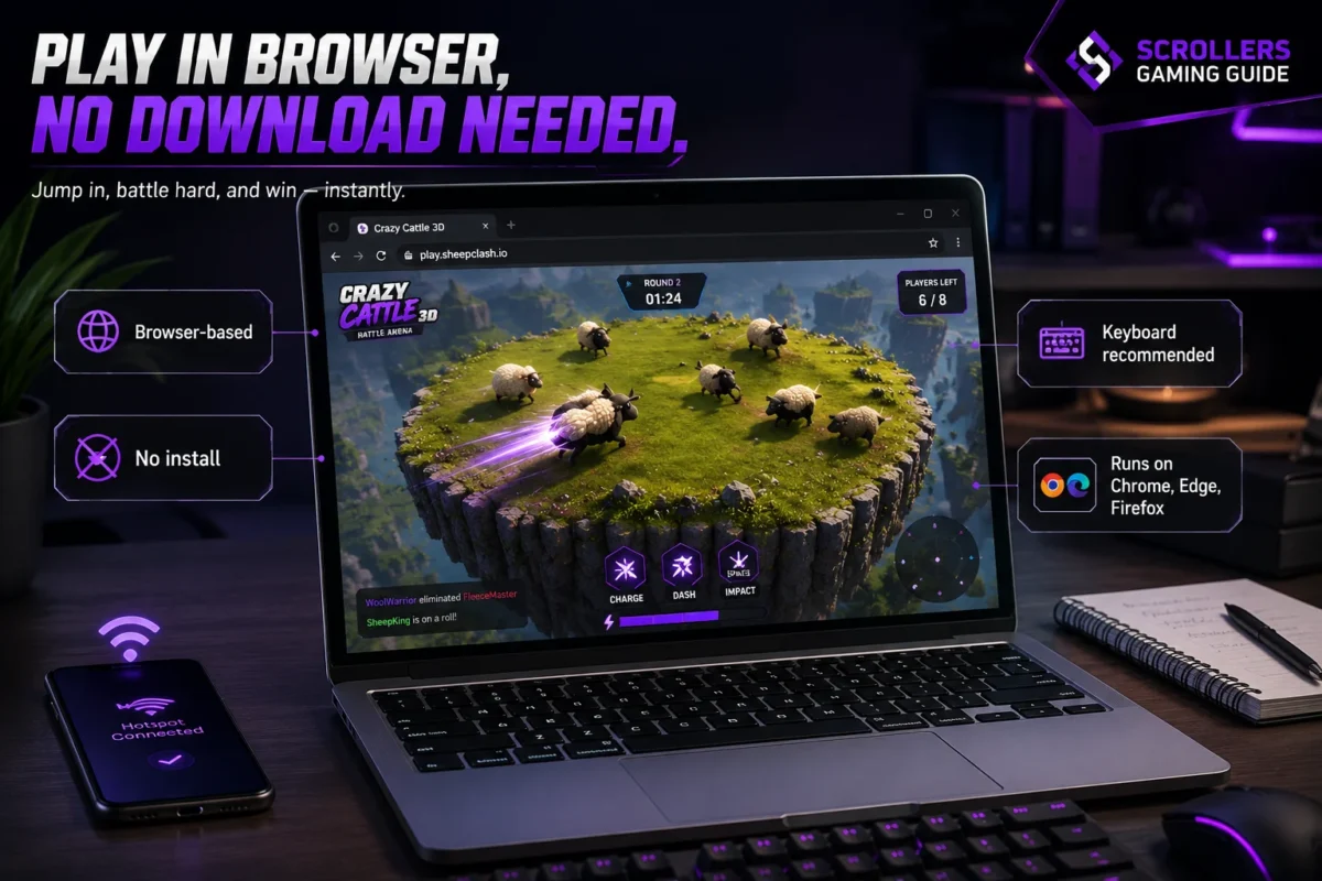 Crazy Cattle 3D browser game running on laptop with no download required